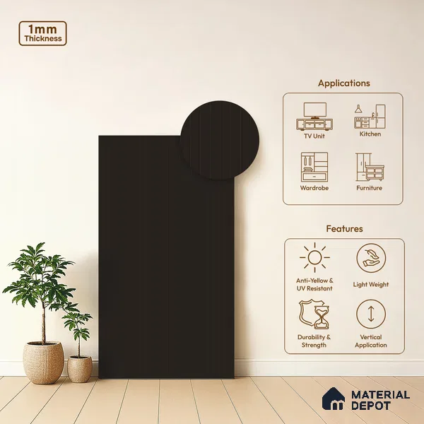 Charcoal Brown Fluted Solid Color LM 01861 Grey 8 ft x 4 ft Matte Finish Decorative Laminate - 1 mm | Suitable for TV Unit,Wardrobe, Kitchen Cabinets