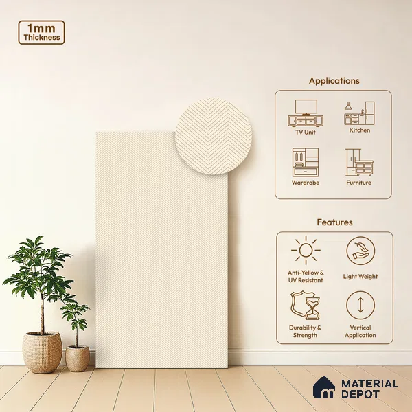White Textured Solid Look LM 01873 8 ft x 4 ft Texture Finish Decorative Laminate - 1 mm | Suitable for TV Unit, Wardrobe, Kitchen Cabinets