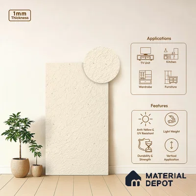 White Textured Solid Look LM 01890 8 ft x 4 ft Texture Finish Decorative Laminate - 1 mm | Suitable for TV Unit, Wardrobe, Kitchen Cabinets