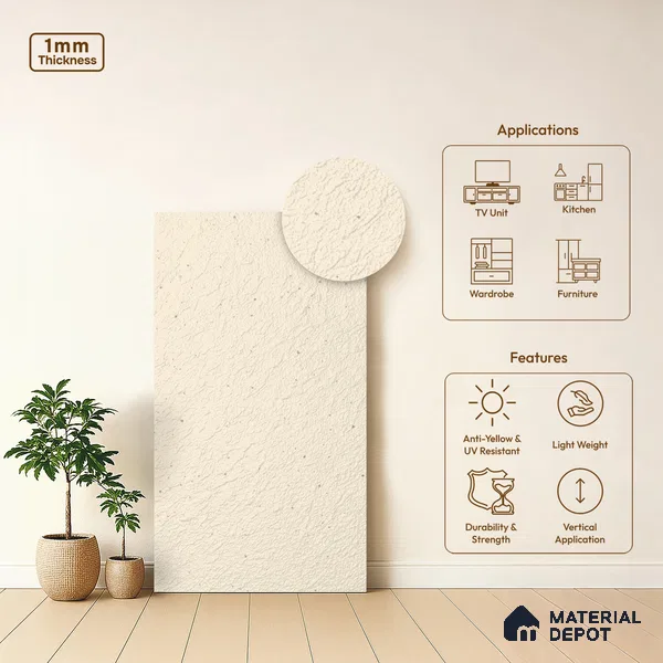 White Textured Solid Look LM 01890 8 ft x 4 ft Texture Finish Decorative Laminate - 1 mm | Suitable for TV Unit, Wardrobe, Kitchen Cabinets