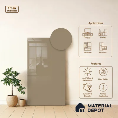 Beige Solid Colors Look LM 01927 8 ft x 4 ft Glossy Finish Decorative Laminate - 1 mm | Suitable for Living Room, Kitchen, Office