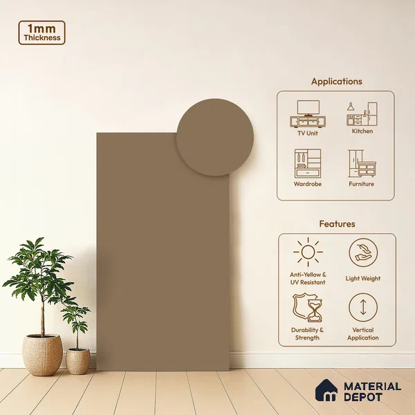 Champagne Brown Solid Colors Look LM 01935 8 ft x 4 ft Matte Finish Decorative Laminate - 1 mm | Suitable for Living Room, Kitchen, Office