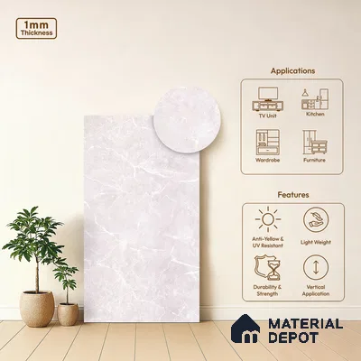 Grey Marble Look LM 10853 8 ft x 4 ft Matte Finish Decorative Laminate - 1 mm | Suitable for TV Unit, Wardrobe, Kitchen Cabinets