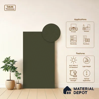 Green Textured Solid Look LM 10867 8 ft x 4 ft Texture Finish Decorative Laminate - 1 mm | Suitable for TV Unit, Wardrobe, Kitchen Cabinets
