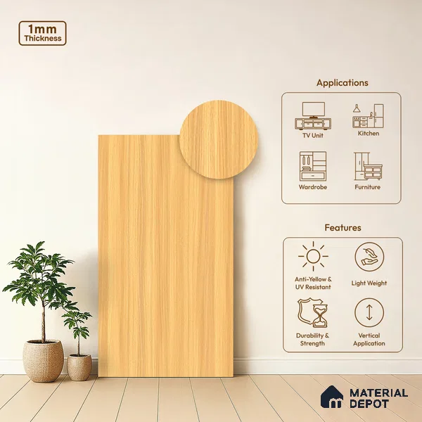 Wooden Look LM 10868 Glaton Walnut 8 ft x 4 ft Texture Finish Decorative Laminate - 1 mm | Suitable for TV Unit, Wardrobe, Kitchen Cabinets