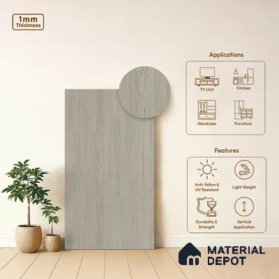 Wooden Look LM 10874 Smoked Binca Pecan 8 ft x 4 ft Texture Finish Decorative Laminate - 1 mm | Suitable for TV Unit, Wardrobe, Kitchen Cabinets
