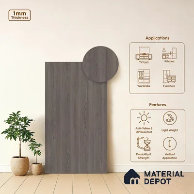 Wooden Look LM 10875 Smoked Brosse Pecan 8 ft x 4 ft Texture Finish Decorative Laminate - 1 mm | Suitable for TV Unit, Wardrobe, Kitchen Cabinets