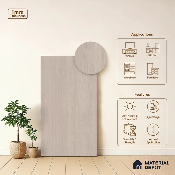 Wooden Look LM 10881 8 ft x 4 ft Texture Finish Decorative Laminate - 1 mm | Suitable for TV Unit, Wardrobe, Kitchen Cabinets