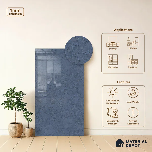 Grey Marble Look LM 10889 8 ft x 4 ft Glossy Finish Decorative Laminate - 1 mm | Suitable for TV Unit, Wardrobe, Kitchen Cabinets