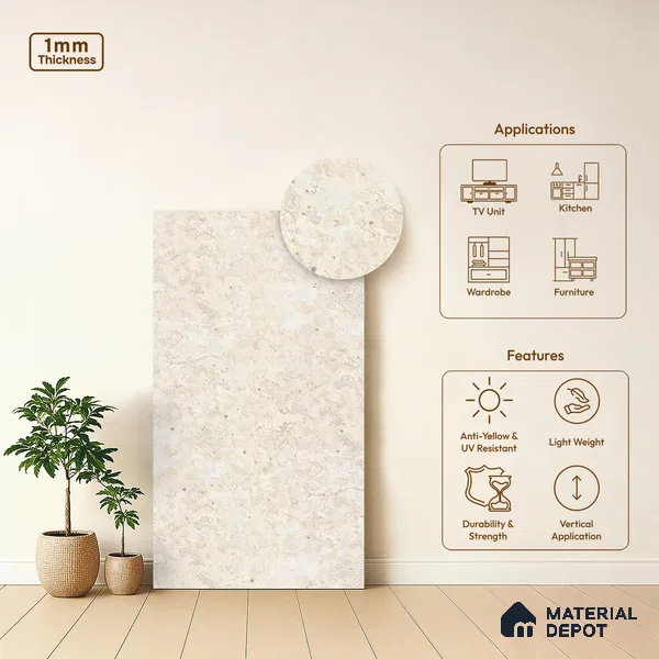 Stone Look LM 10899 8 ft x 4 ft Texture Finish Decorative Laminate - 1 mm | Suitable for TV Unit, Wardrobe, Kitchen Cabinets