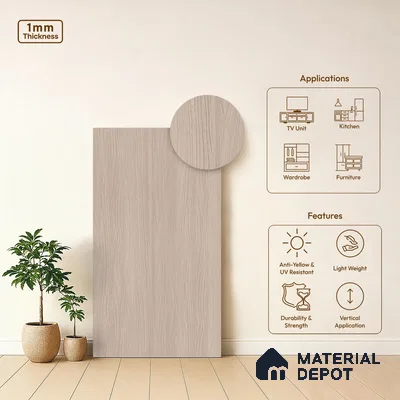 Wooden Look LM 10904 Ponderos Wood Light 8 ft x 4 ft Texture Finish Decorative Laminate - 1 mm | Suitable for TV Unit, Wardrobe, Kitchen Cabinets