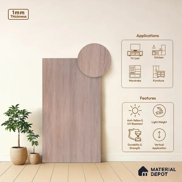 Wooden Look LM 10905 Rearwood Snow 8 ft x 4 ft Texture Finish Decorative Laminate - 1 mm | Suitable for TV Unit, Wardrobe, Kitchen Cabinets