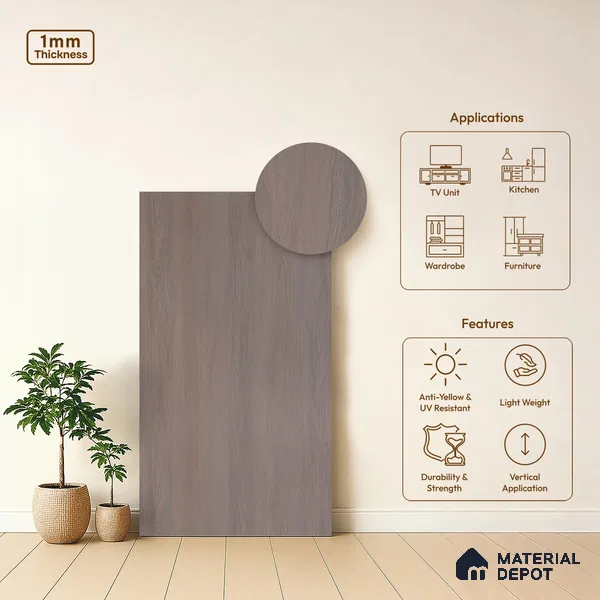 Wooden Look LM 10906 Rearwood Sand 8 ft x 4 ft Texture Finish Decorative Laminate - 1 mm | Suitable for TV Unit, Wardrobe, Kitchen Cabinets