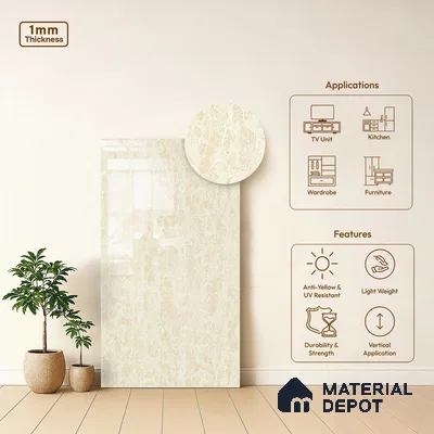Beige Marble Look LM 10911 8 ft x 4 ft Glossy Finish Decorative Laminate - 1 mm | Suitable for TV Unit, Wardrobe, Kitchen Cabinets