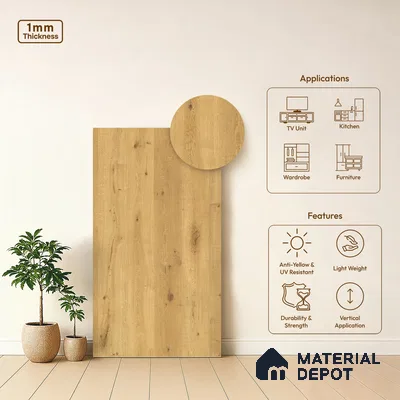 Wooden Look LM 10937 Natural Moden Oak 8 ft x 4 ft Texture Finish Decorative Laminate - 1 mm | Suitable for TV Unit, Wardrobe, Kitchen Cabinets