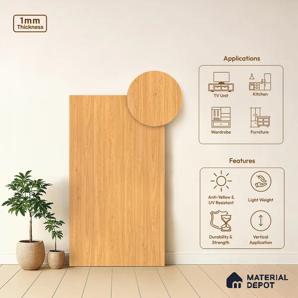 Wooden Look LM 10939 Embi Pine 8 ft x 4 ft Texture Finish Decorative Laminate - 1 mm | Suitable for TV Unit, Wardrobe, Kitchen Cabinets
