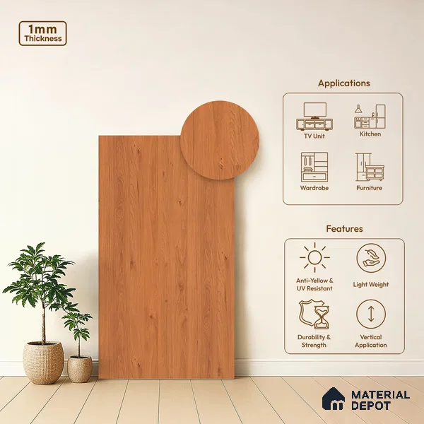 Wooden Look LM 10940 Compania Oak 8 ft x 4 ft Texture Finish Decorative Laminate - 1 mm | Suitable for TV Unit, Wardrobe, Kitchen Cabinets