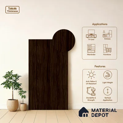 Wooden Look LM 10948 Lyon Walnut 8 ft x 4 ft Texture Finish Decorative Laminate - 1 mm | Suitable for TV Unit, Wardrobe, Kitchen Cabinets