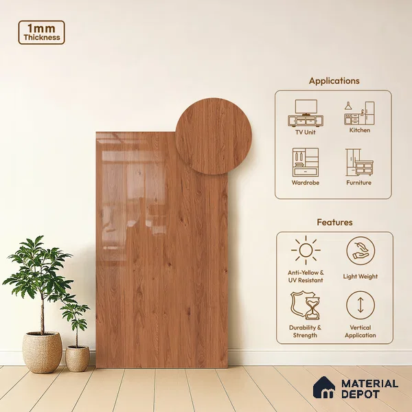 Wooden Look LM 10958 Blonde Base 8 ft x 4 ft Glossy Finish Decorative Laminate - 1 mm | Suitable for TV Unit, Wardrobe, Kitchen Cabinets