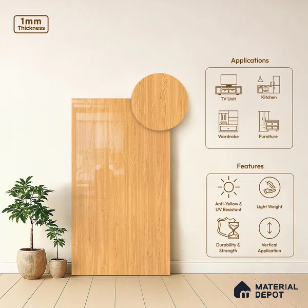 Wooden Look LM 10959 Embi Pine 8 ft x 4 ft Glossy Finish Decorative Laminate - 1 mm | Suitable for TV Unit, Wardrobe, Kitchen Cabinets