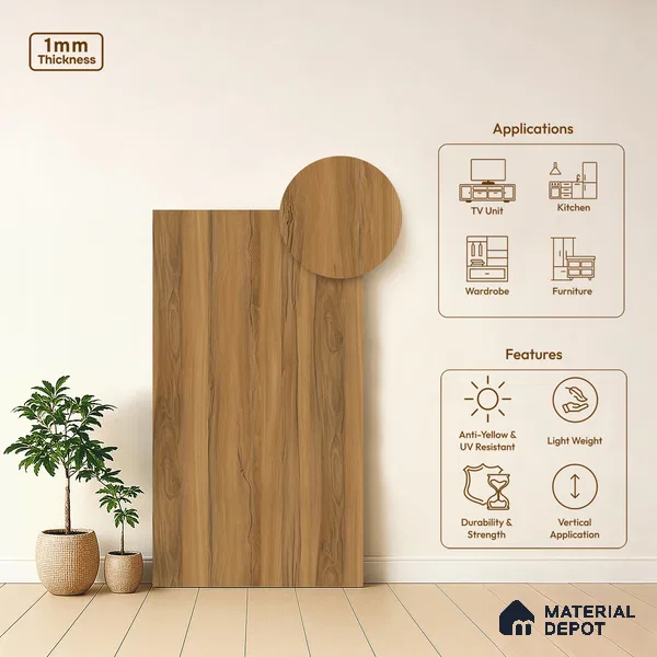 Wooden Look LM 10960 Arizona Walnut 8 ft x 4 ft Suede Finish Decorative Laminate - 1 mm | Suitable for TV Unit, Wardrobe, Kitchen Cabinets