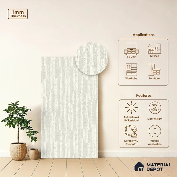 Wooden Look LM 10971 Snow Wood 8 ft x 4 ft Suede Finish Decorative Laminate - 1 mm | Suitable for TV Unit, Wardrobe, Kitchen Cabinets