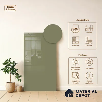 LM 19428 D Olive Solid Color Finish 8 ft x 4 ft Decorative Laminate - 1 mm | Suitable for Living Room, Kitchen, Office