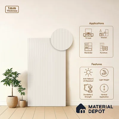 Off White Fluted Solid Color LM 21051 B Off Finish 8 ft x 4 ft Glossy Finish Decorative Laminate - 1 mm | Suitable for TV Unit,Wardrobe, Kitchen Cabinets