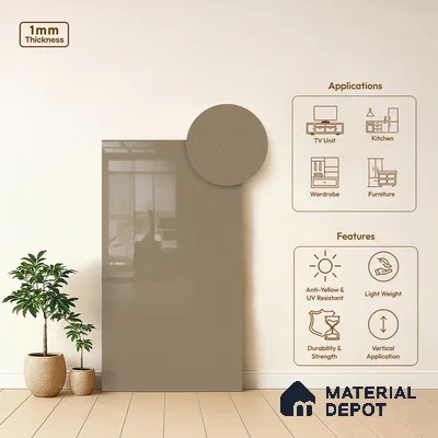 LM 19505 Perfect Beige Sheen Shine High Gloss Finish 8 ft x 4 ft Decorative Laminate - 1 mm | Suitable for TV Unit, Wardrobe, Kitchen Cabinets