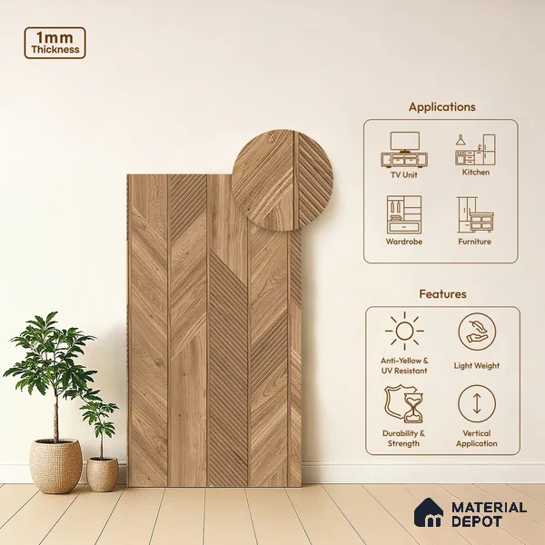 Wooden Look LM 20185 8 ft x 4 ft Texture Finish Decorative Laminate - 1 mm | Suitable for TV Unit, Wardrobe, Kitchen Cabinets