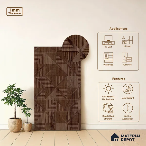 Wooden Look LM 20186 8 ft x 4 ft Texture Finish Decorative Laminate - 1 mm | Suitable for TV Unit, Wardrobe, Kitchen Cabinets