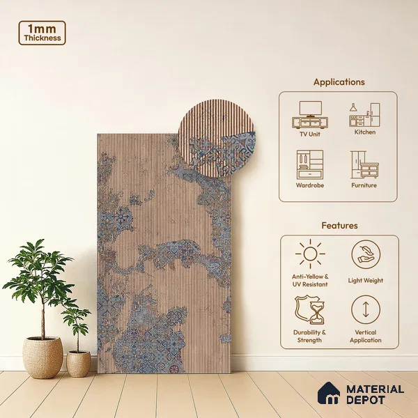 Patterned Look LM 20194 8 ft x 4 ft Texture Finish Decorative Laminate - 1 mm | Suitable for Bedroom, TV Unit, Wardrobe