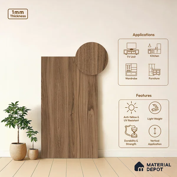 Wooden Look LM 20250 8 ft x 4 ft Suede Finish Decorative Laminate - 1 mm | Suitable for TV Unit, Wardrobe, Kitchen Cabinets