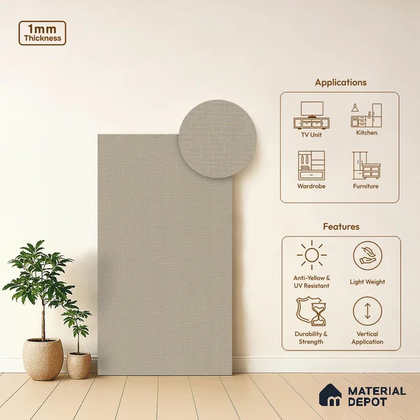 Grey Fabric Look LM 20985 8 ft x 4 ft Texture Finish Decorative Laminate - 1 mm | Suitable for TV Unit, Wardrobe, Kitchen Cabinets