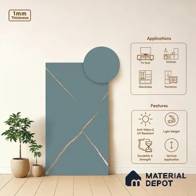 Blue Marble Look LM 20989 8 ft x 4 ft Matte Finish Decorative Laminate - 1 mm | Suitable for TV Unit, Wardrobe, Kitchen Cabinets