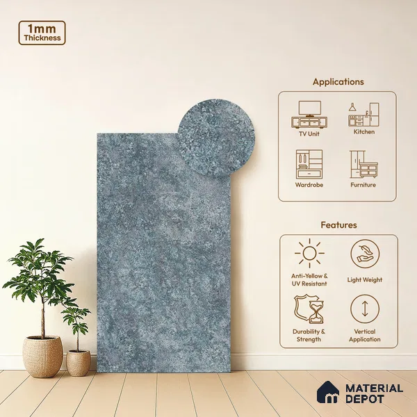 Blue Marble Look LM 20991 8 ft x 4 ft Matte Finish Decorative Laminate - 1 mm | Suitable for TV Unit, Wardrobe, Kitchen Cabinets