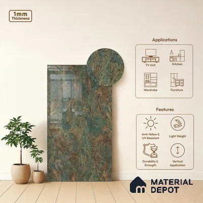 Brown Marble Look LM 20992 8 ft x 4 ft High Gloss Finish Decorative Laminate - 1 mm | Suitable for TV Unit, Wardrobe, Kitchen Cabinets