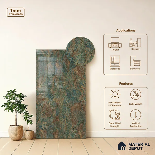 Brown Marble Look LM 20992 8 ft x 4 ft High Gloss Finish Decorative Laminate - 1 mm | Suitable for TV Unit, Wardrobe, Kitchen Cabinets