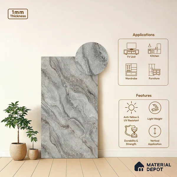 Grey Textured Solid Look LM 20995 8 ft x 4 ft Texture Finish Decorative Laminate - 1 mm | Suitable for TV Unit, Wardrobe, Kitchen Cabinets