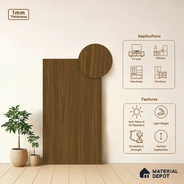 Wooden Look LM 20997 8 ft x 4 ft Matte Finish Decorative Laminate - 1 mm | Suitable for TV Unit, Wardrobe, Kitchen Cabinets