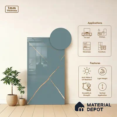 Blue Marble Look LM 20999 8 ft x 4 ft High Gloss Finish Decorative Laminate - 1 mm | Suitable for TV Unit, Wardrobe, Kitchen Cabinets