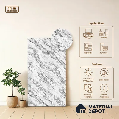 White Marble Look LM 21001 8 ft x 4 ft Matte Finish Decorative Laminate - 1 mm | Suitable for TV Unit, Wardrobe, Kitchen Cabinets