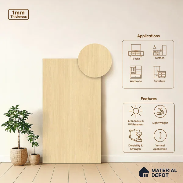 Wooden Look LM 21004 8 ft x 4 ft Texture Finish Decorative Laminate - 1 mm | Suitable for TV Unit, Wardrobe, Kitchen Cabinets