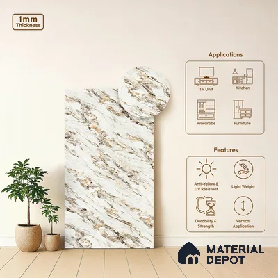 White Marble Look LM 21006 8 ft x 4 ft Matte Finish Decorative Laminate - 1 mm | Suitable for TV Unit, Wardrobe, Kitchen Cabinets