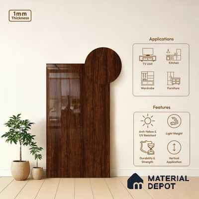 Wooden Look LM 21011 8 ft x 4 ft High Gloss Finish Decorative Laminate - 1 mm | Suitable for TV Unit, Wardrobe, Kitchen Cabinets