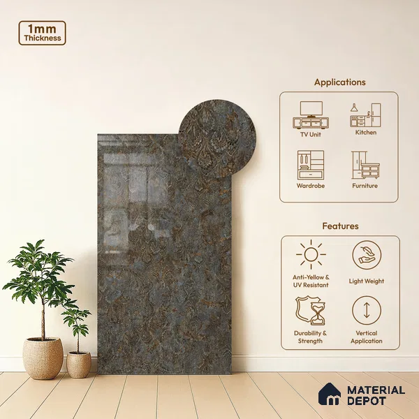 Patterned Look LM 21012 8 ft x 4 ft High Gloss Finish Decorative Laminate - 1 mm | Suitable for Bedroom, TV Unit, Wardrobe