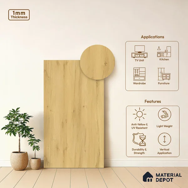 Wooden Look LM 21014 8 ft x 4 ft Texture Finish Decorative Laminate - 1 mm | Suitable for TV Unit, Wardrobe, Kitchen Cabinets