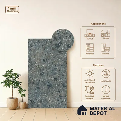 Grey Terrazzo Look LM 21015 8 ft x 4 ft Texture Finish Decorative Laminate - 1 mm | Suitable for TV Unit, Wardrobe, Kitchen Cabinets