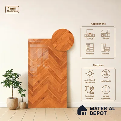 Wooden Look LM 21016 8 ft x 4 ft High Gloss Finish Decorative Laminate - 1 mm | Suitable for TV Unit, Wardrobe, Kitchen Cabinets