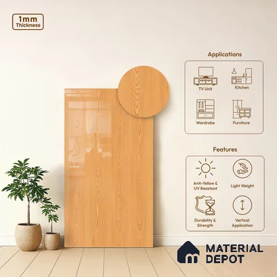 Wooden Look LM 21019 8 ft x 4 ft High Gloss Finish Decorative Laminate - 1 mm | Suitable for TV Unit, Wardrobe, Kitchen Cabinets